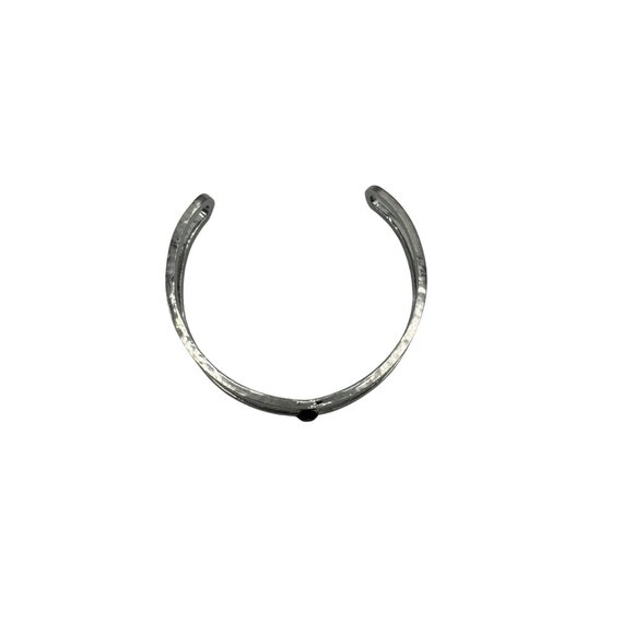 Silvertone Hammered Cuff Bracelet With Black Onyx Stone - Picture 3 of 4